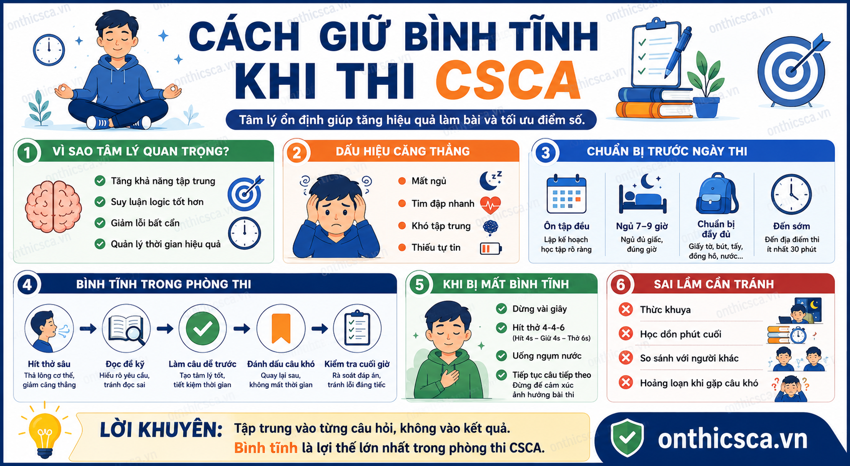 Cách giữ bình tĩnh khi thi CSCA