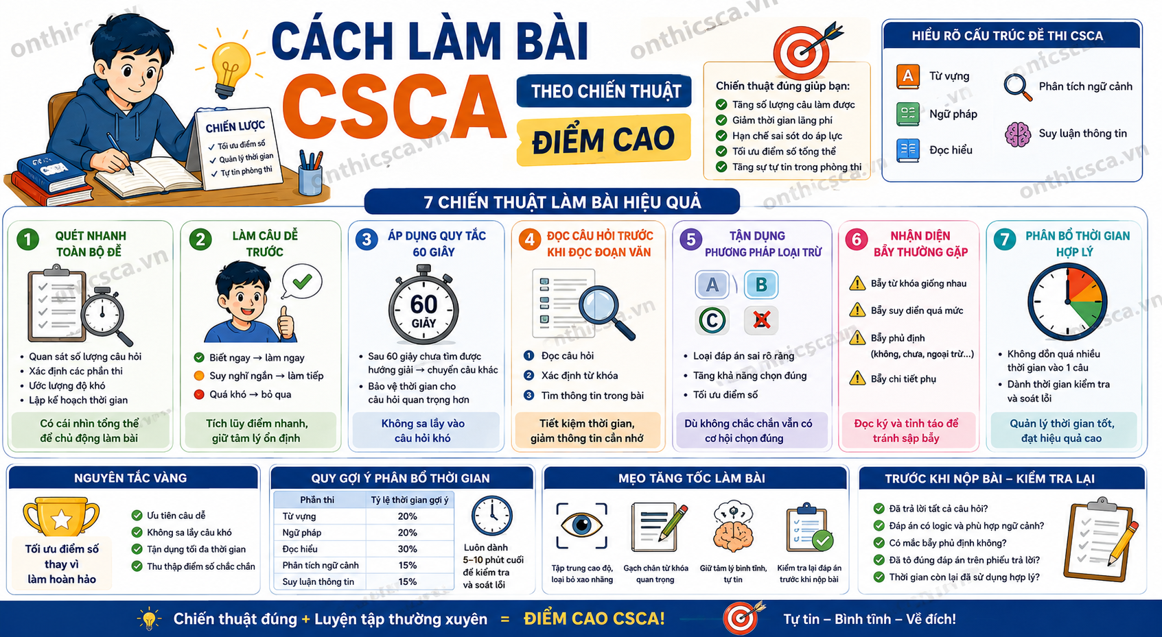 Cách làm bài CSCA theo chiến thuật điểm cao