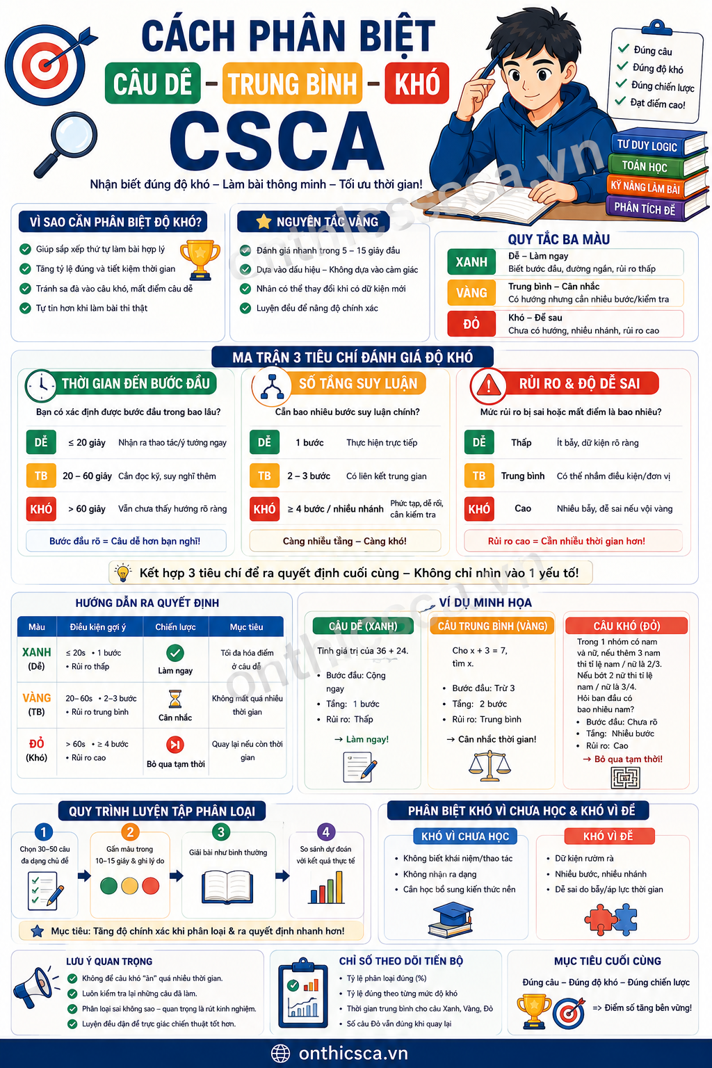Cách phân biệt câu dễ – trung bình – khó CSCA