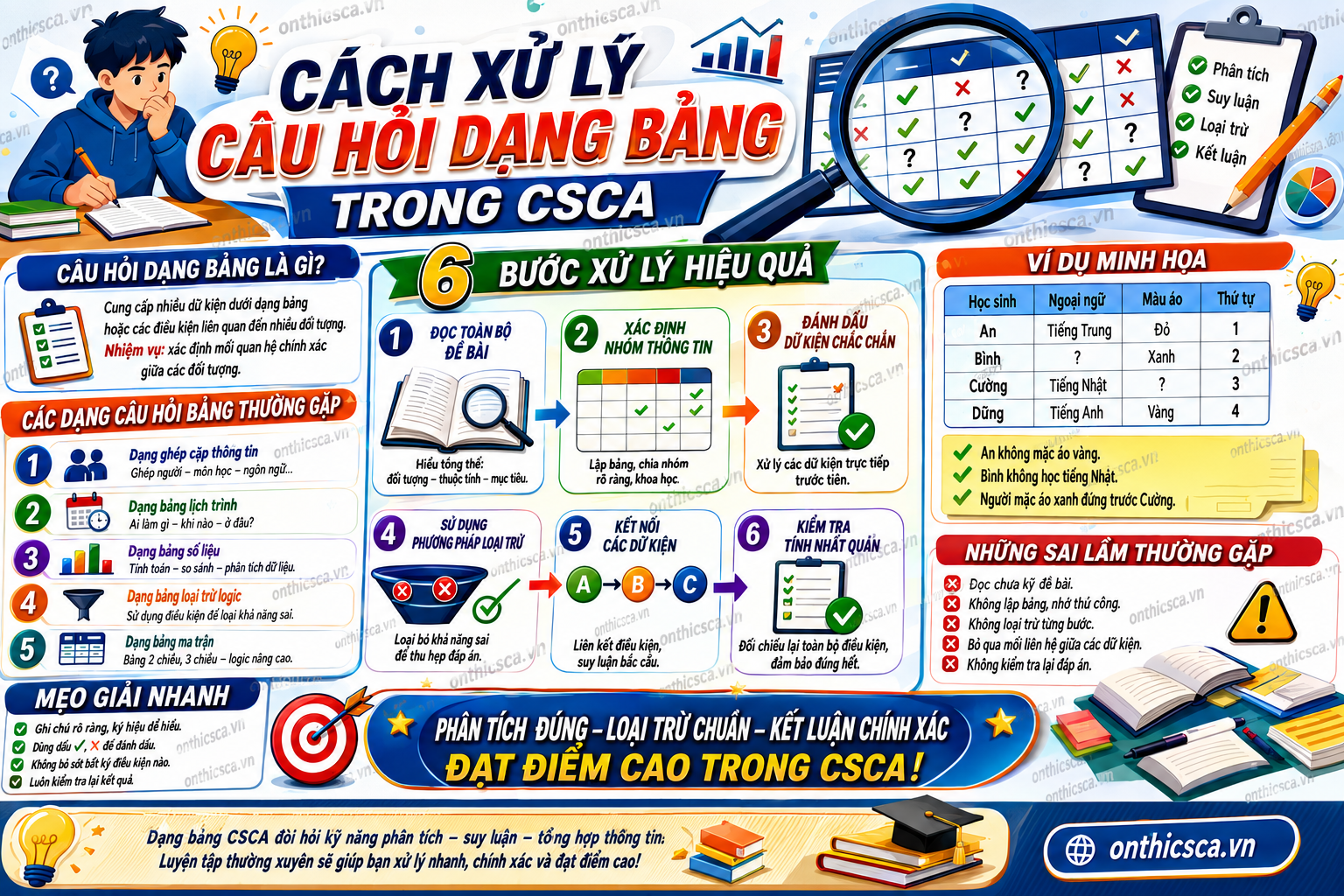 Cách xử lý câu hỏi dạng bảng trong CSCA